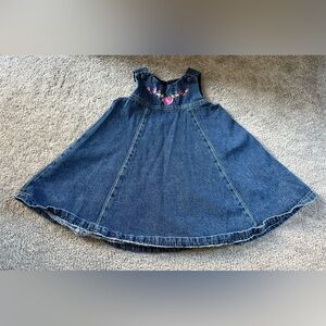 Vintage Y2K Blue Denim Jean Jumper Dress Embroidered Flowers 24 Months Baby
